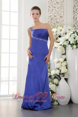 Blue Sheath One Shoulder Prom Evening Dress Beading