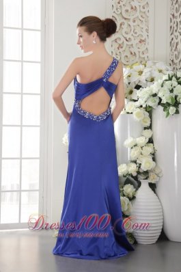 Blue Sheath One Shoulder Prom Evening Dress Beading