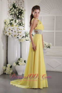 Yellow Halter Beading Prom Graduation Dress Backless