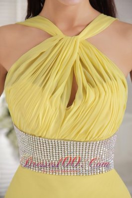 Yellow Halter Beading Prom Graduation Dress Backless