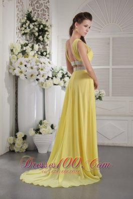 Yellow Halter Beading Prom Graduation Dress Backless