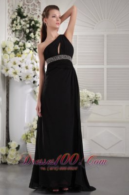 Black One Shoulder Brush Beading Prom Formal Dress