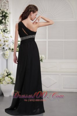 Black One Shoulder Brush Beading Prom Formal Dress