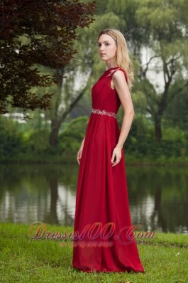 One Shoulder Wine Red Prom Dress Chiffon Beading