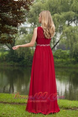 One Shoulder Wine Red Prom Dress Chiffon Beading