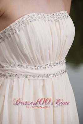 White Prom Dress Empire Strapless Brush Beading