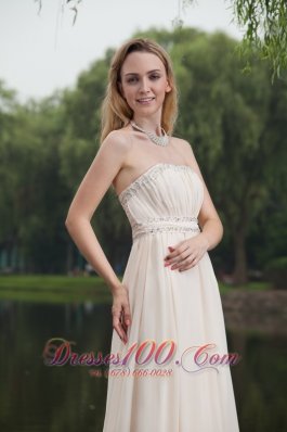 White Prom Dress Empire Strapless Brush Beading