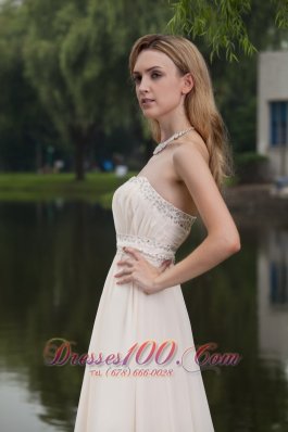 White Prom Dress Empire Strapless Brush Beading