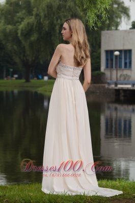 White Prom Dress Empire Strapless Brush Beading