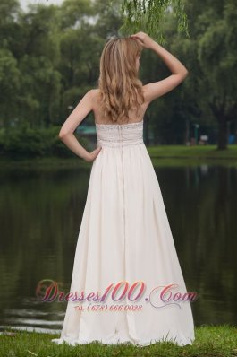 White Prom Dress Empire Strapless Brush Beading