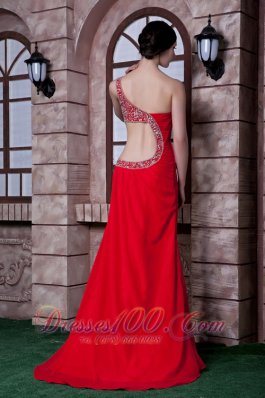 Beautiful One Shoulder Prom Dress Beading Back Cut