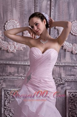 Baby Pink Prom Dress Brush Beading Ruched Ruffles