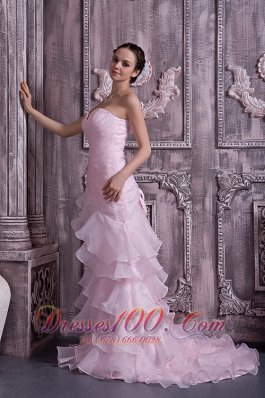 Baby Pink Prom Dress Brush Beading Ruched Ruffles