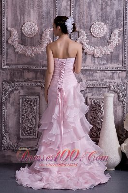 Baby Pink Prom Dress Brush Beading Ruched Ruffles