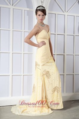 Light Yellow Column Brush Sequins Dress For Prom