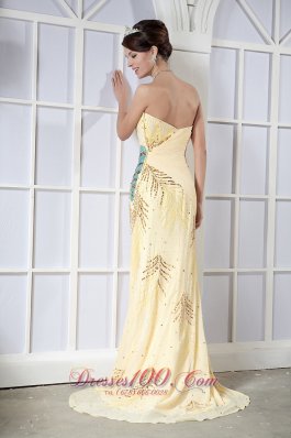 Light Yellow Column Brush Sequins Dress For Prom