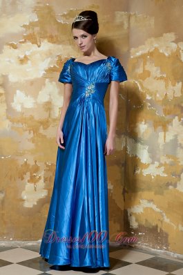 Blue Sweetheart Beading Prom Dress Shot Sleeves