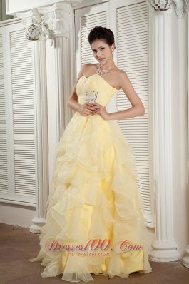 Prom Evening Dress Empire Ruffles Beading Organza