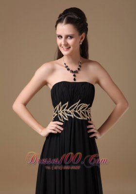 Beading Leaf Pattern Waistband Black Maxi Dress