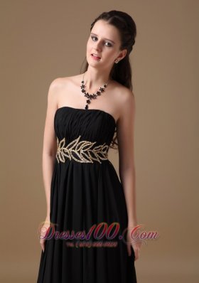 Beading Leaf Pattern Waistband Black Maxi Dress