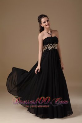 Beading Leaf Pattern Waistband Black Maxi Dress