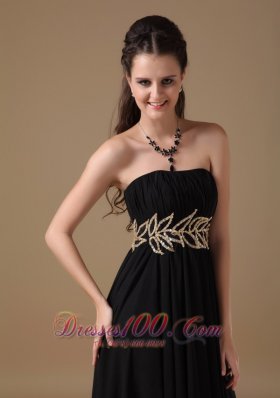 Beading Leaf Pattern Waistband Black Maxi Dress