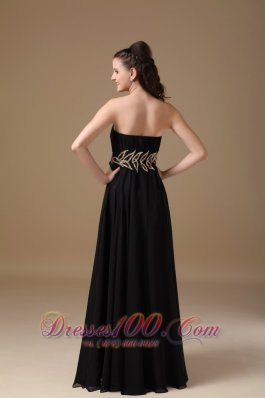 Beading Leaf Pattern Waistband Black Maxi Dress