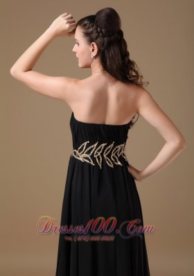 Beading Leaf Pattern Waistband Black Maxi Dress