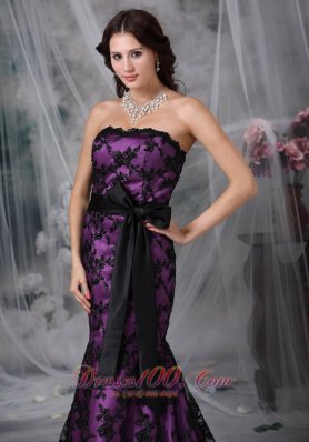 Lace Overlay Purple Prom Dress Mermaid Sashed