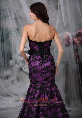 Lace Overlay Purple Prom Dress Mermaid Sashed