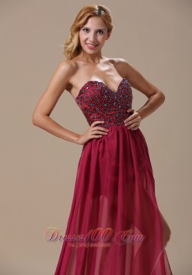 High-low Beaded Burgundy Prom Dress Trends