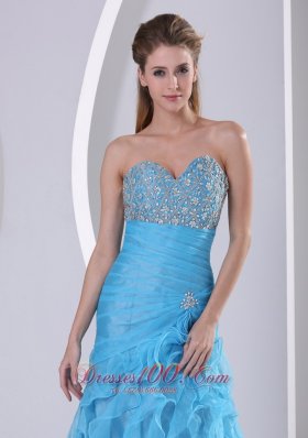 Ruffled Sweetheart Prom Dress Beaded Baby Blue