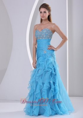 Ruffled Sweetheart Prom Dress Beaded Baby Blue