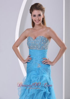 Ruffled Sweetheart Prom Dress Beaded Baby Blue