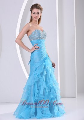 Ruffled Sweetheart Prom Dress Beaded Baby Blue