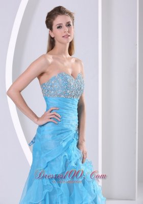 Ruffled Sweetheart Prom Dress Beaded Baby Blue