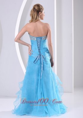 Ruffled Sweetheart Prom Dress Beaded Baby Blue