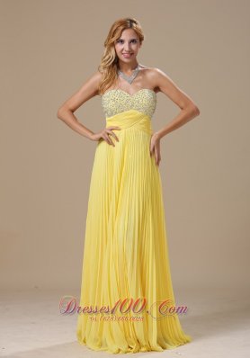 Yellow Pleated Prom Gown with Beadings 2013
