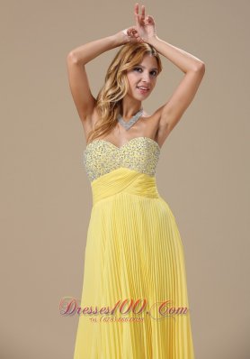 Yellow Pleated Prom Gown with Beadings 2013