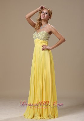 Yellow Pleated Prom Gown with Beadings 2013