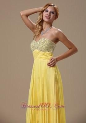 Yellow Pleated Prom Gown with Beadings 2013