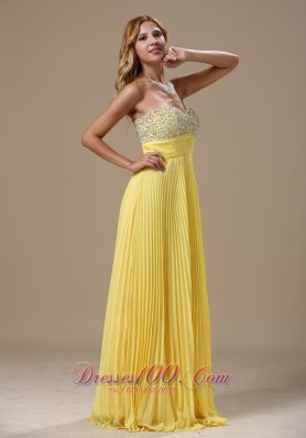 Yellow Pleated Prom Gown with Beadings 2013