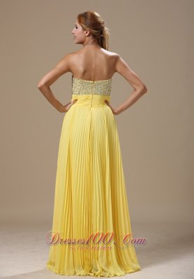 Yellow Pleated Prom Gown with Beadings 2013