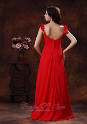 Square Red Chiffon Prom Dress with Beads Straps