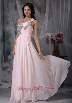 One Shoulder Baby Pink Beading Prom Dress Designers