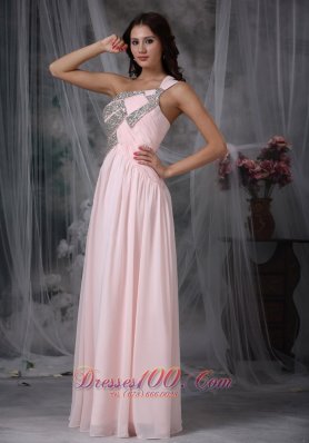 One Shoulder Baby Pink Beading Prom Dress Designers