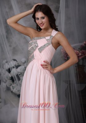 One Shoulder Baby Pink Beading Prom Dress Designers