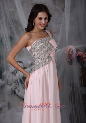 One Shoulder Baby Pink Beading Prom Dress Designers