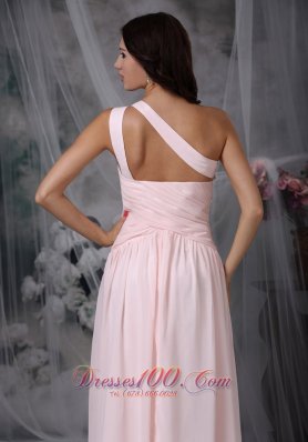 One Shoulder Baby Pink Beading Prom Dress Designers