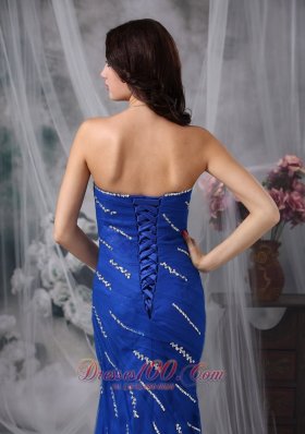 Mermaid Tulle Royal Blue Beaded Prom Dress